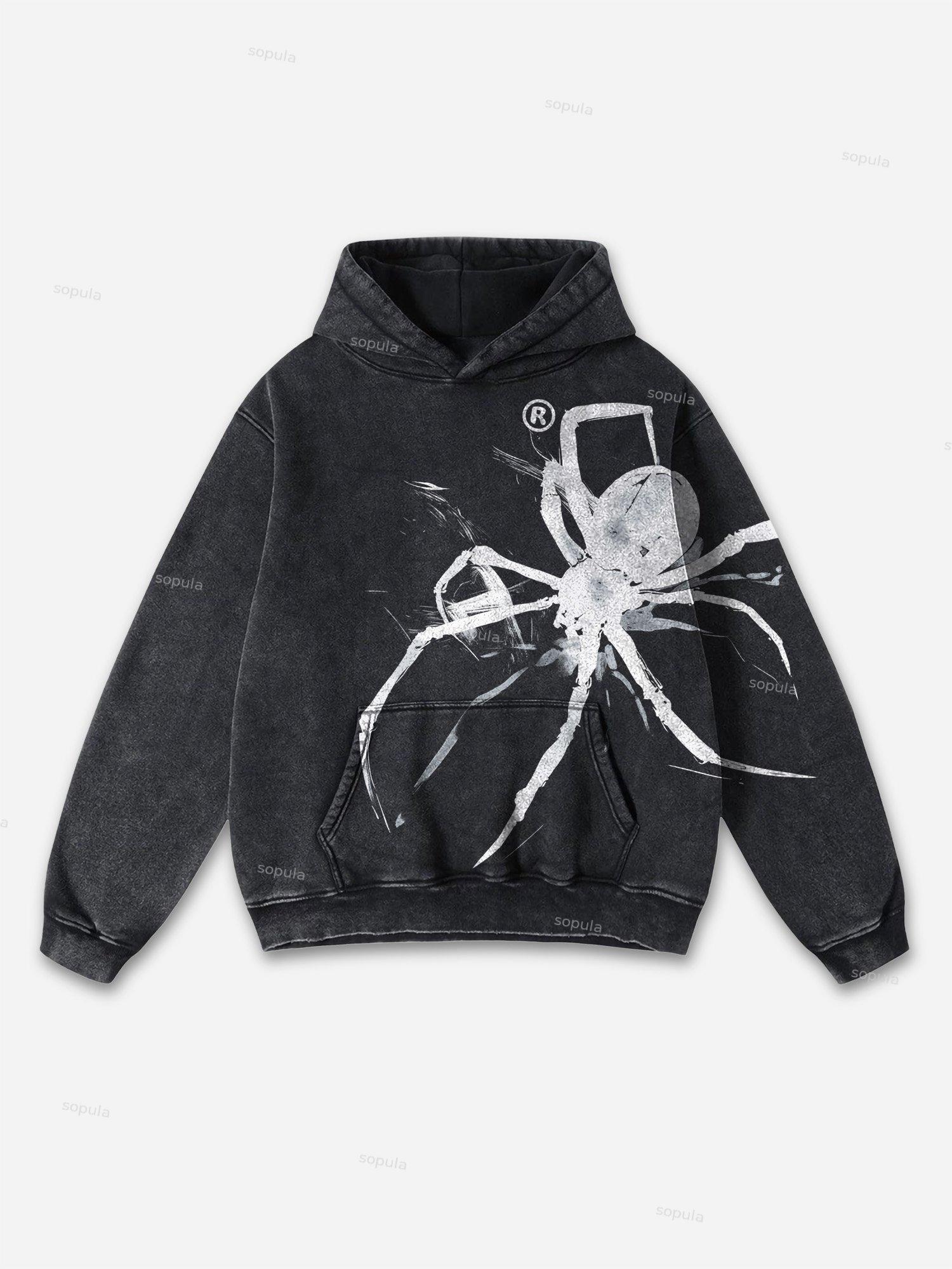 Vintage Spider Graphic Acid Washed Oversized Hoodie Product Image