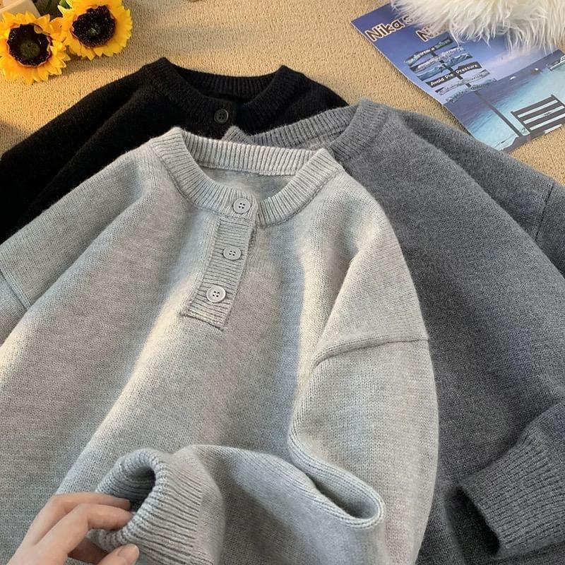 Henley Plain Sweater Product Image