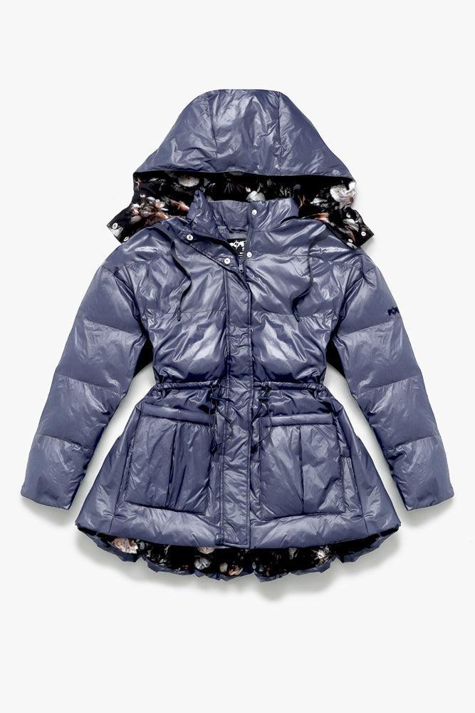 Pearl Peplum Puffer Jacket - Navy Product Image