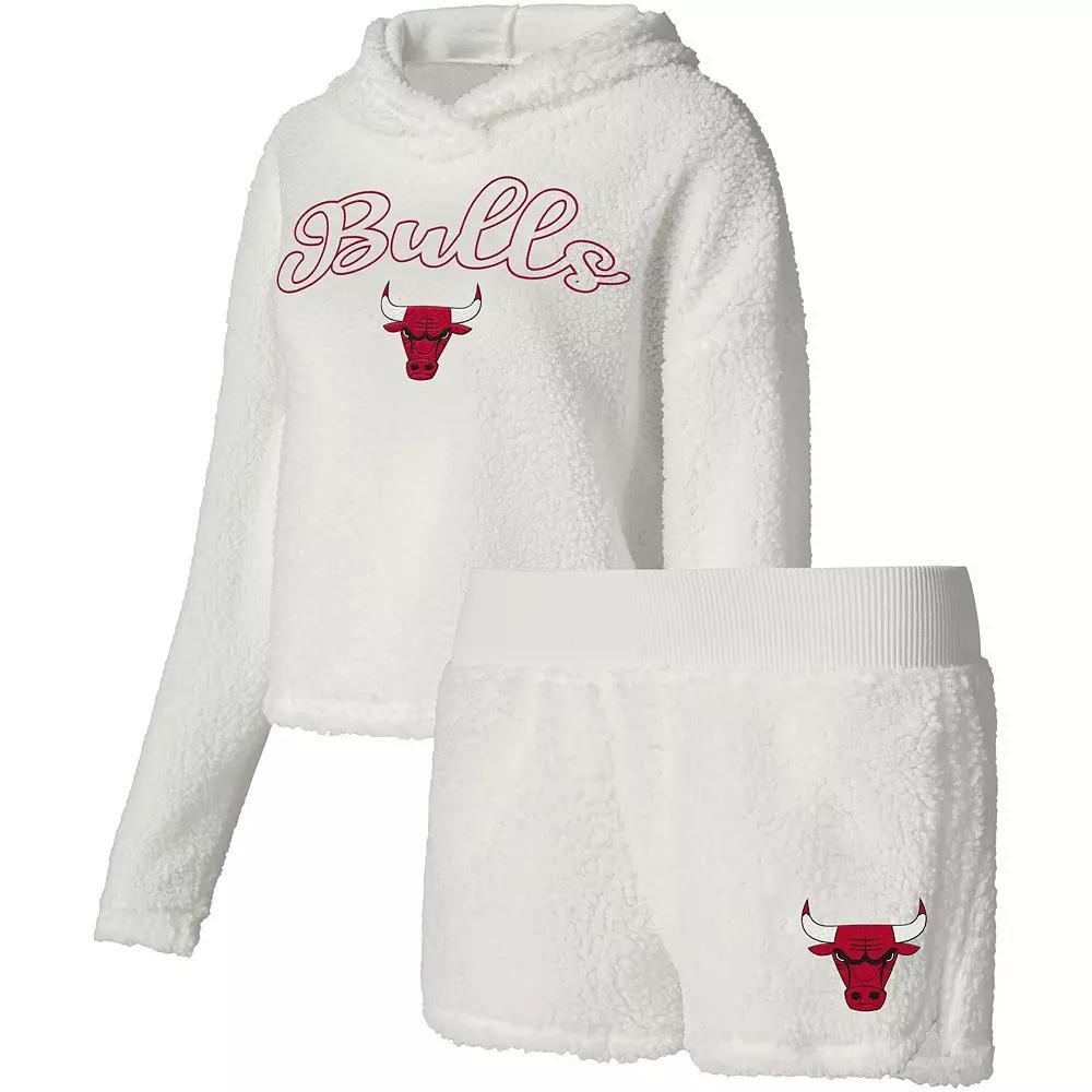Women's College Concepts Cream Chicago Bulls Fluffy Long Sleeve Hoodie T-Shirt & Shorts Sleep Set, Size: Medium, White Product Image