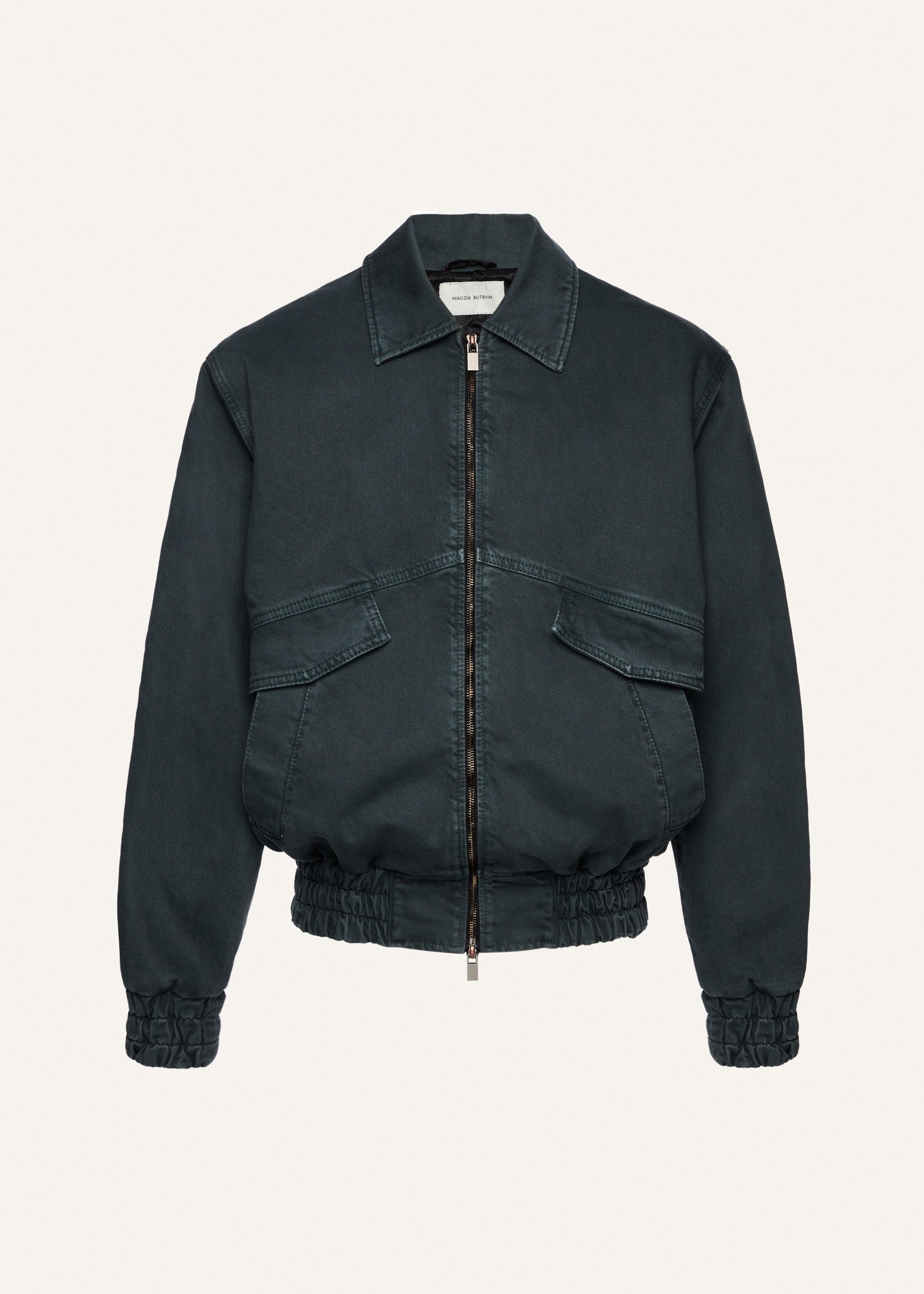 Oversized denim bomber in green Product Image