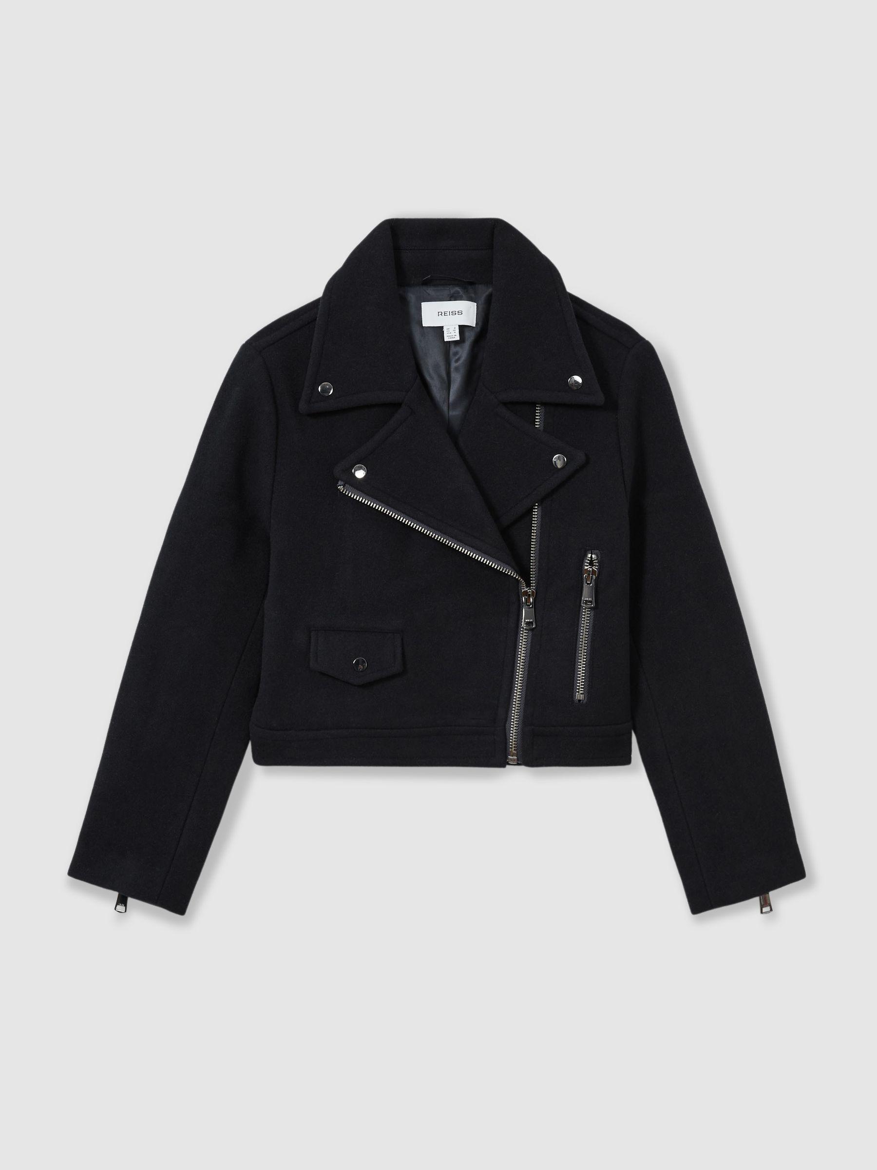 Wool-Blend Biker Jacket in Navy Product Image