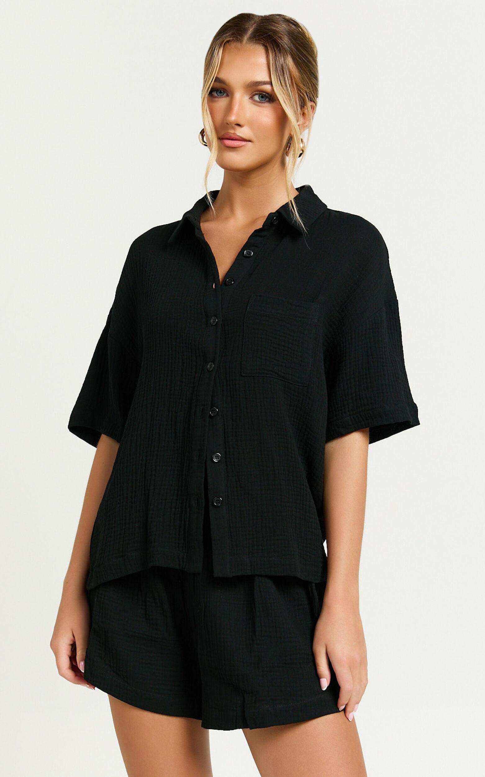 Donita Top - Button Up Shirt Top in Black Product Image