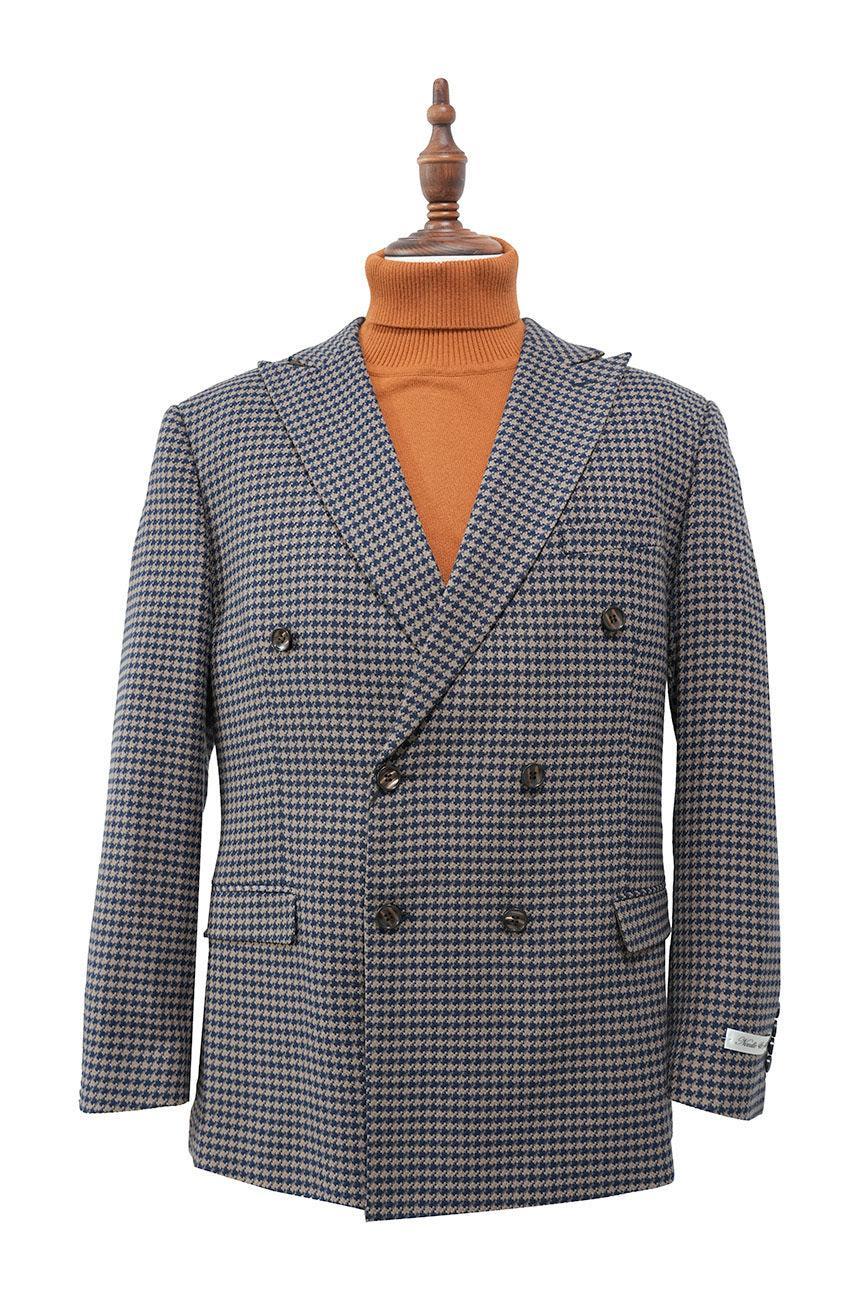 Navy Houndstooth Slim Fit Double Breasted Jacket Product Image