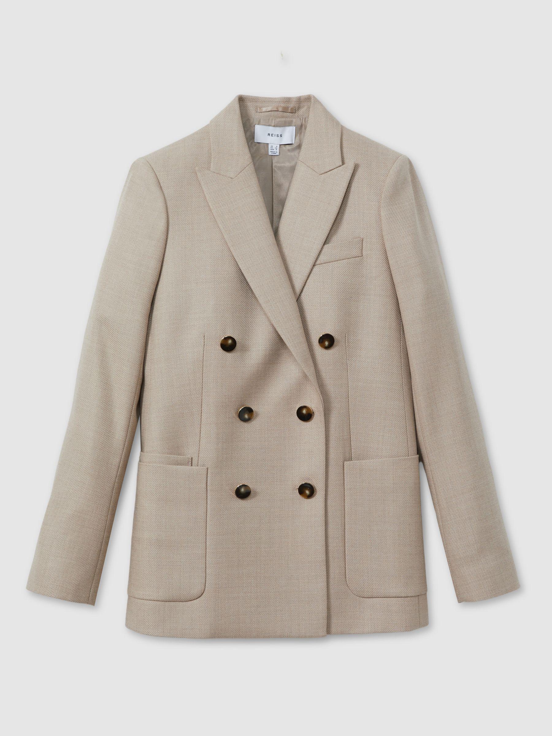 Petite Wool Blend Double Breasted Blazer in Neutral Product Image