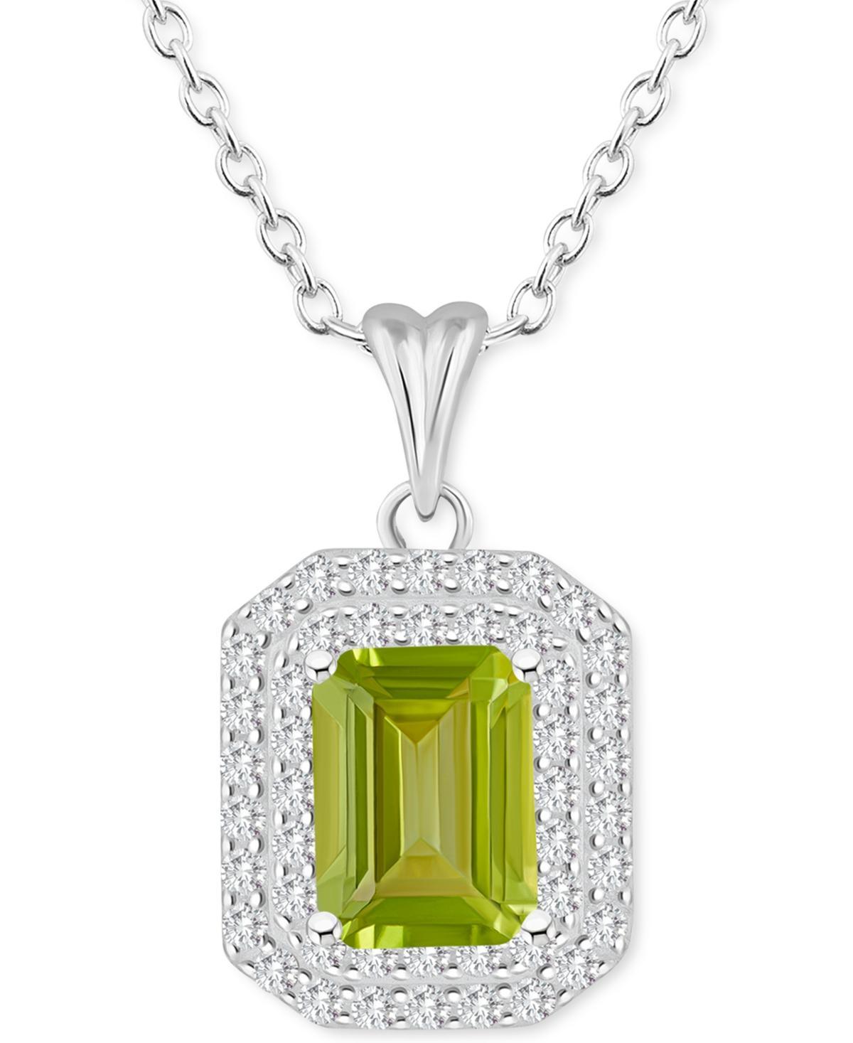 Celebration Gems Sterling Silver Emerald-Cut Citrine & White Topaz Double Halo Pendant Necklace, Womens Product Image