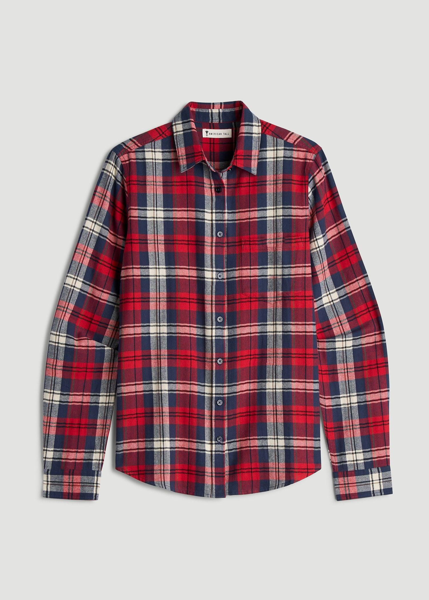 Flannel Button-Up Shirt for Tall Women in Rich Red Plaid Product Image