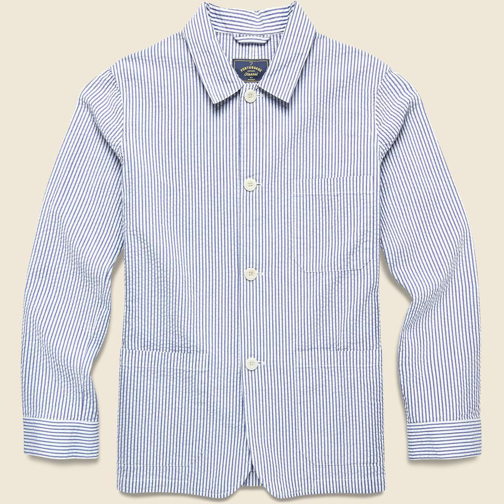 Striped Seersucker Shirt Jacket - Blue Product Image