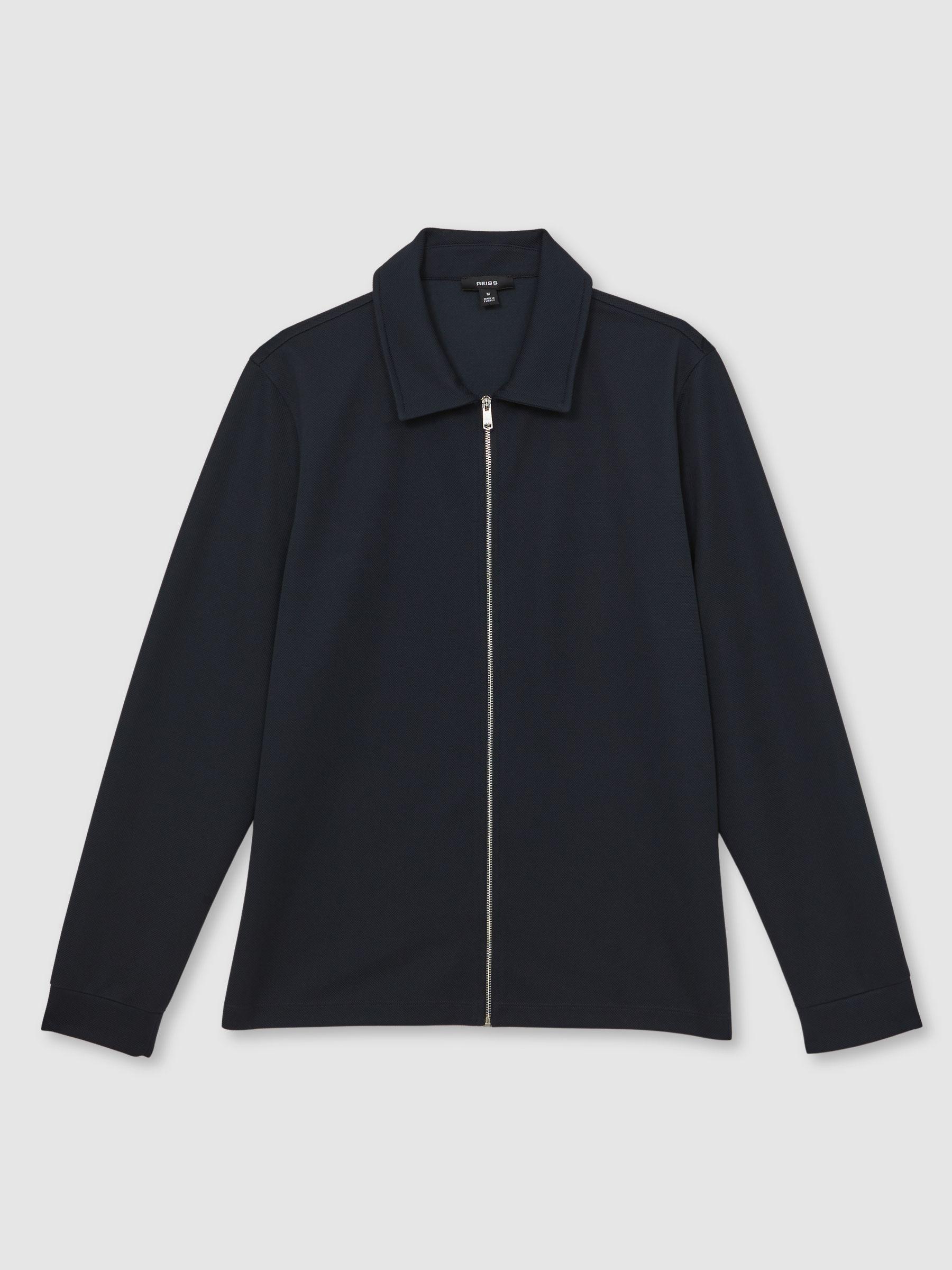 Textured Zip Through Overshirt in Navy Product Image