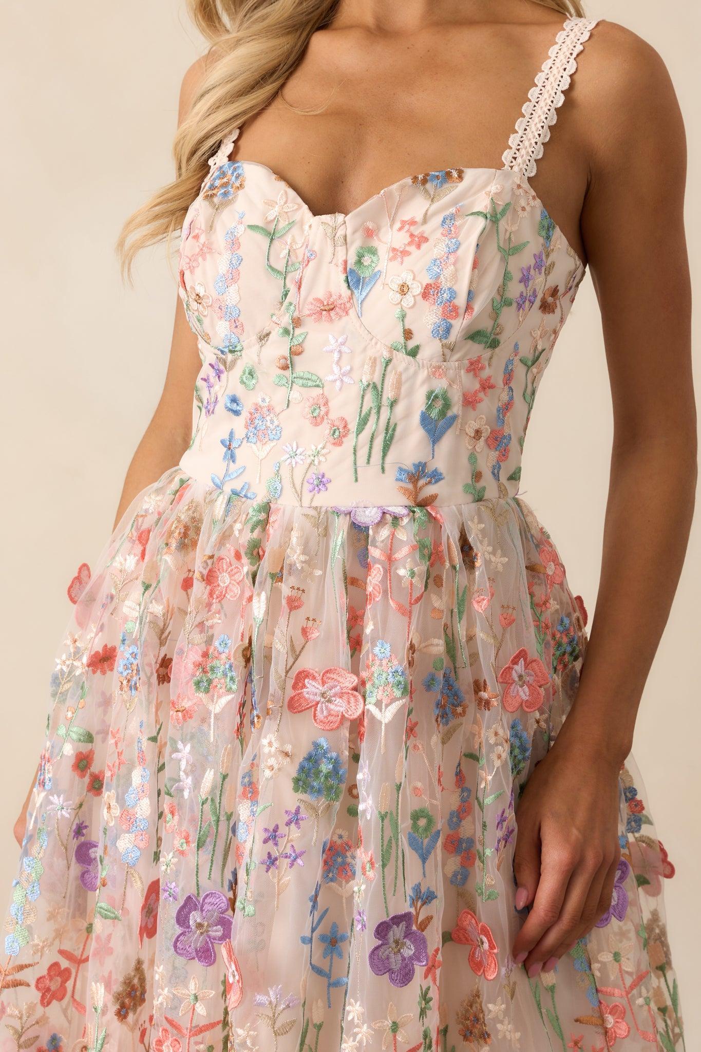 Social Season Rose Pink Floral Embroidered Maxi Dress Product Image