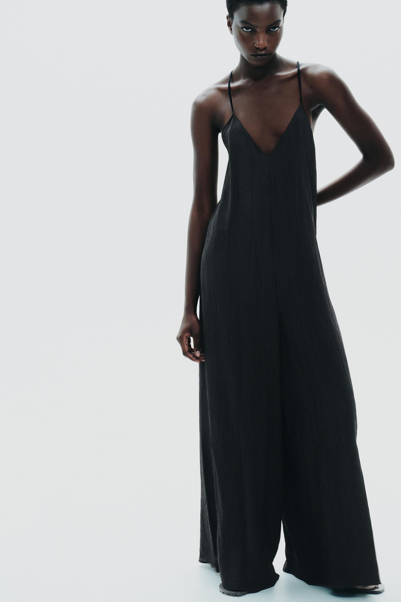TEXTURED FLOWY LONG JUMPSUIT Product Image