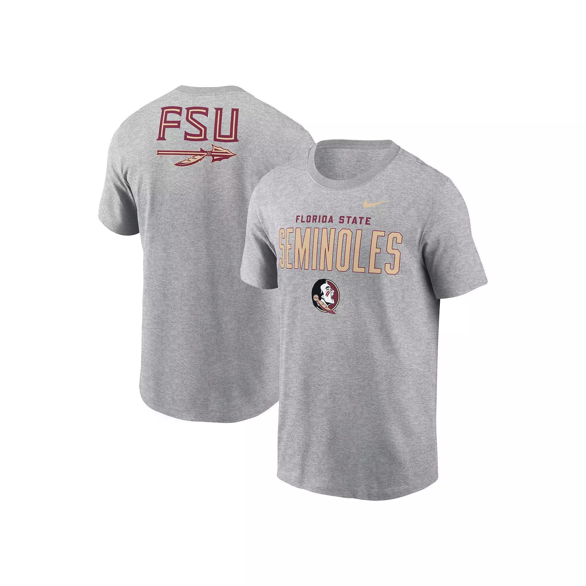 Men's Nike Heather Gray Florida State Seminoles Campus 2-Hit Primary Mascot T-Shirt, Size: Large, Grey Product Image