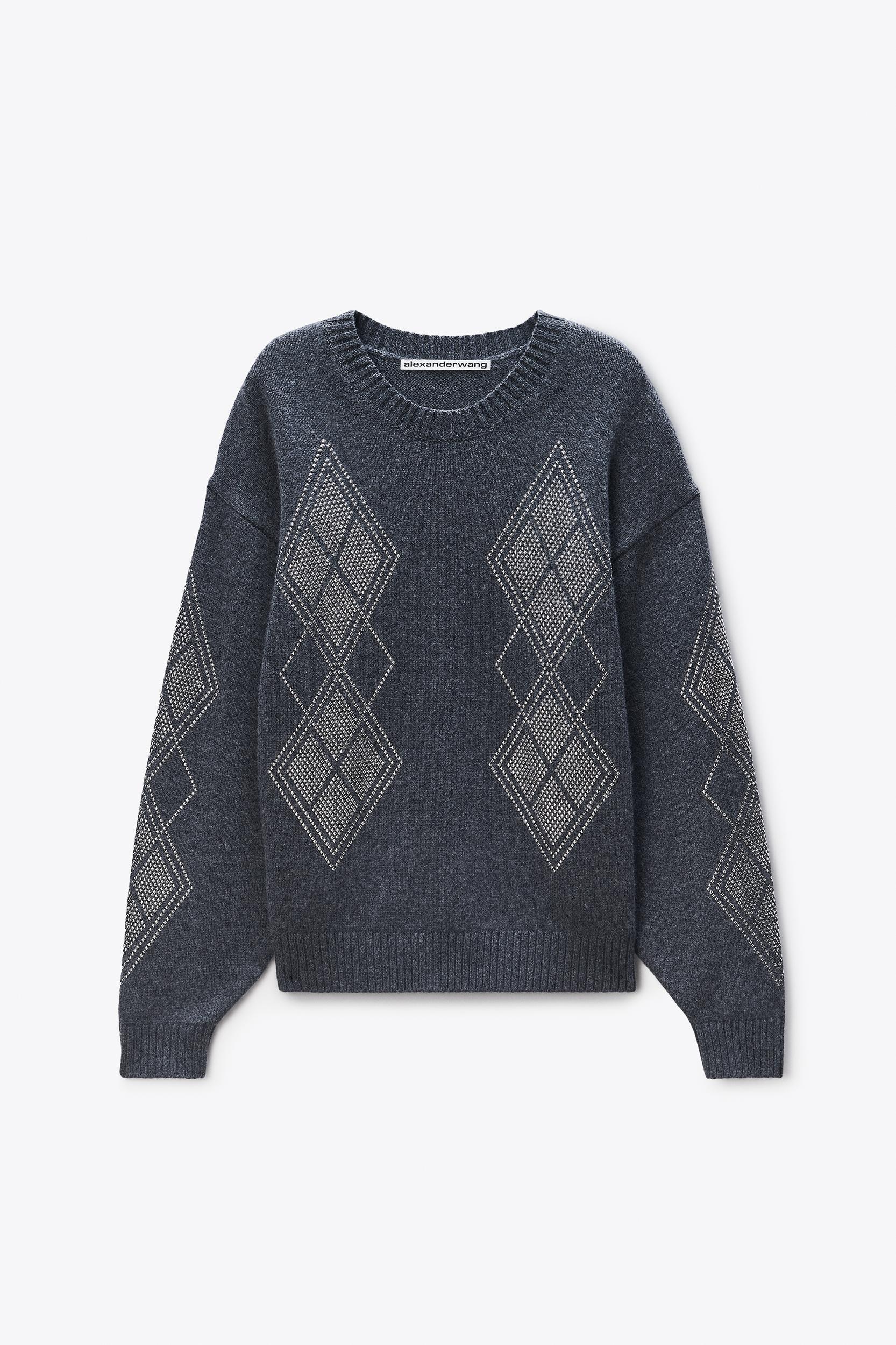 Studded Argyle Crewneck Pullover  Product Image