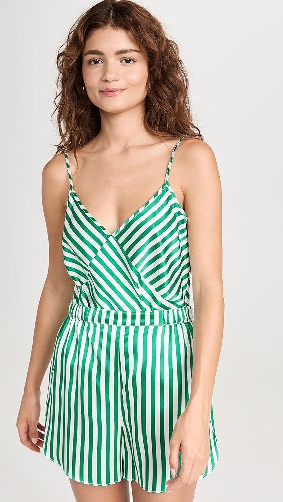 Petite Plume Mulberry Silk Green Stripe Camisole Shorts Set | Shopbop Product Image