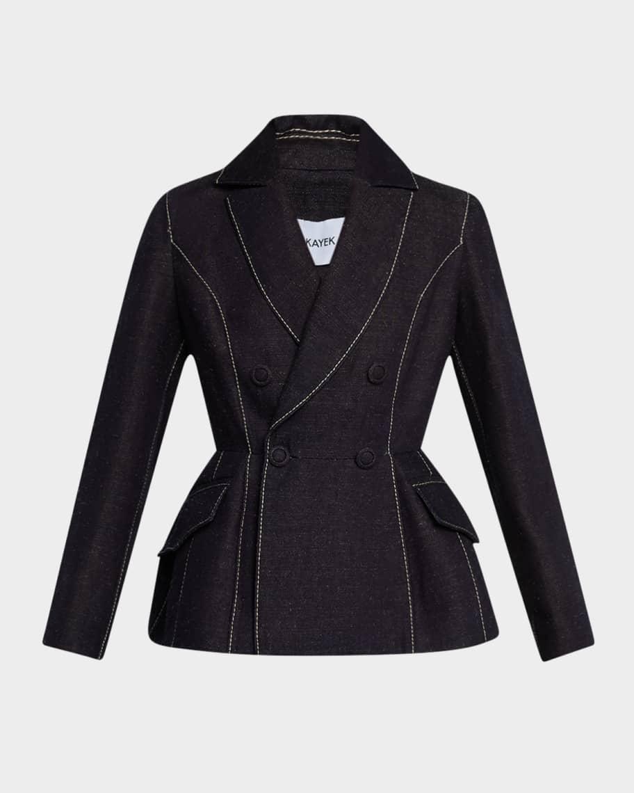 Double-Breasted Denim Peplum Jacket Product Image