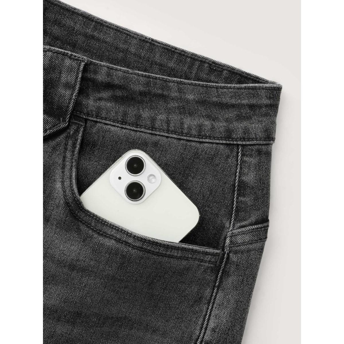 Plus Size Supersoft Stretchy Skinny-Fit Jeans Women Denimgrey Leisure Topstitching High stretch Slanted pocket Jeans BloomChic 30/6X Product Image