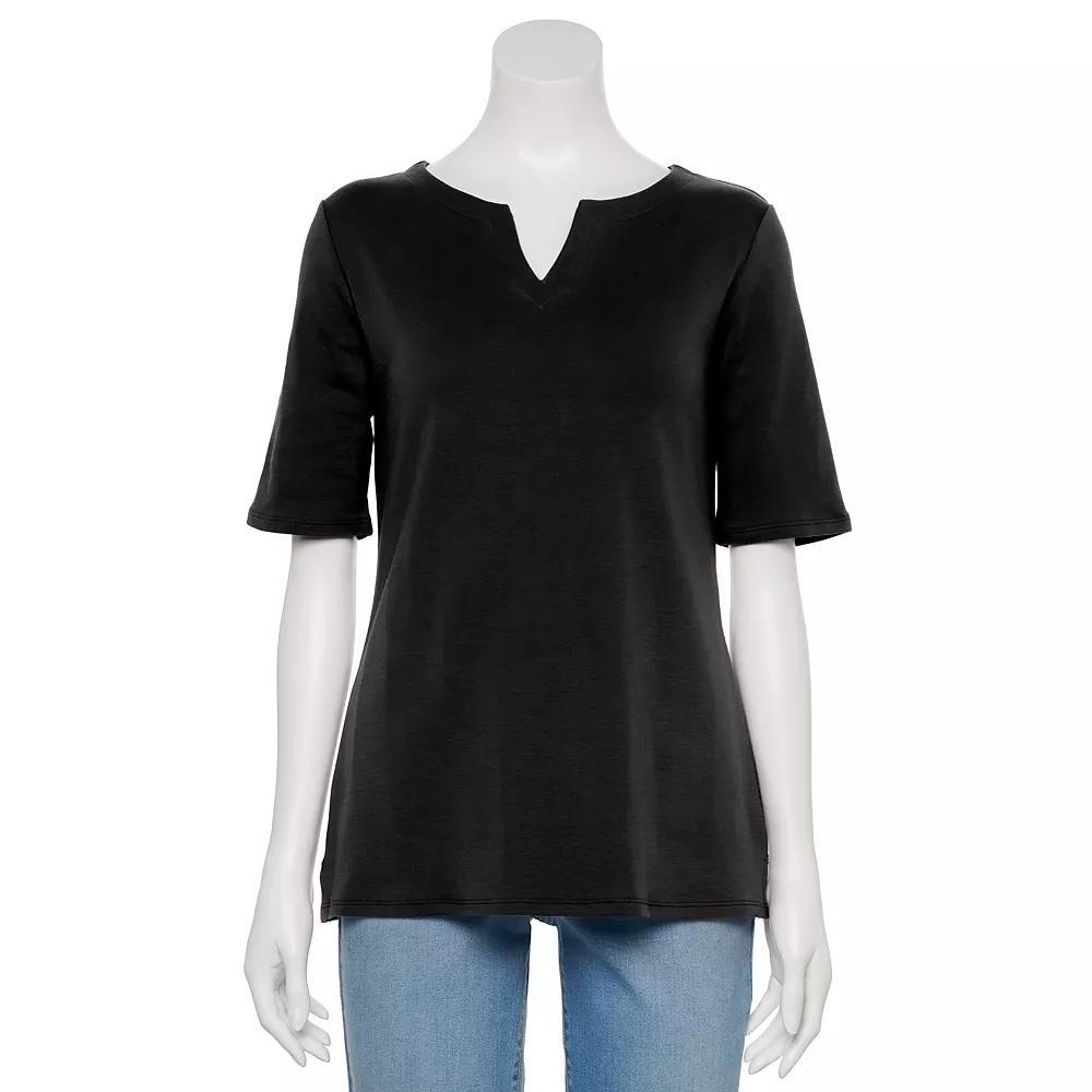 Women's Croft & Barrow® Elbow-Sleeve Splitneck Top, Size: XXL, Black Product Image