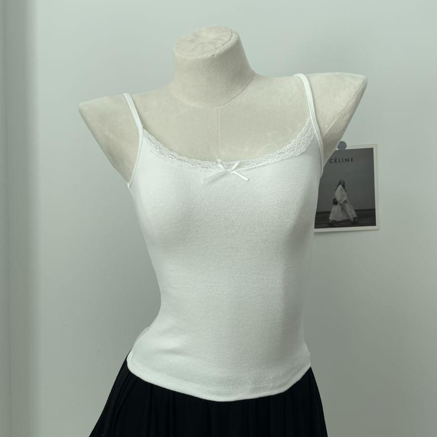 Plain Bow Lace Trim Cami Top Product Image