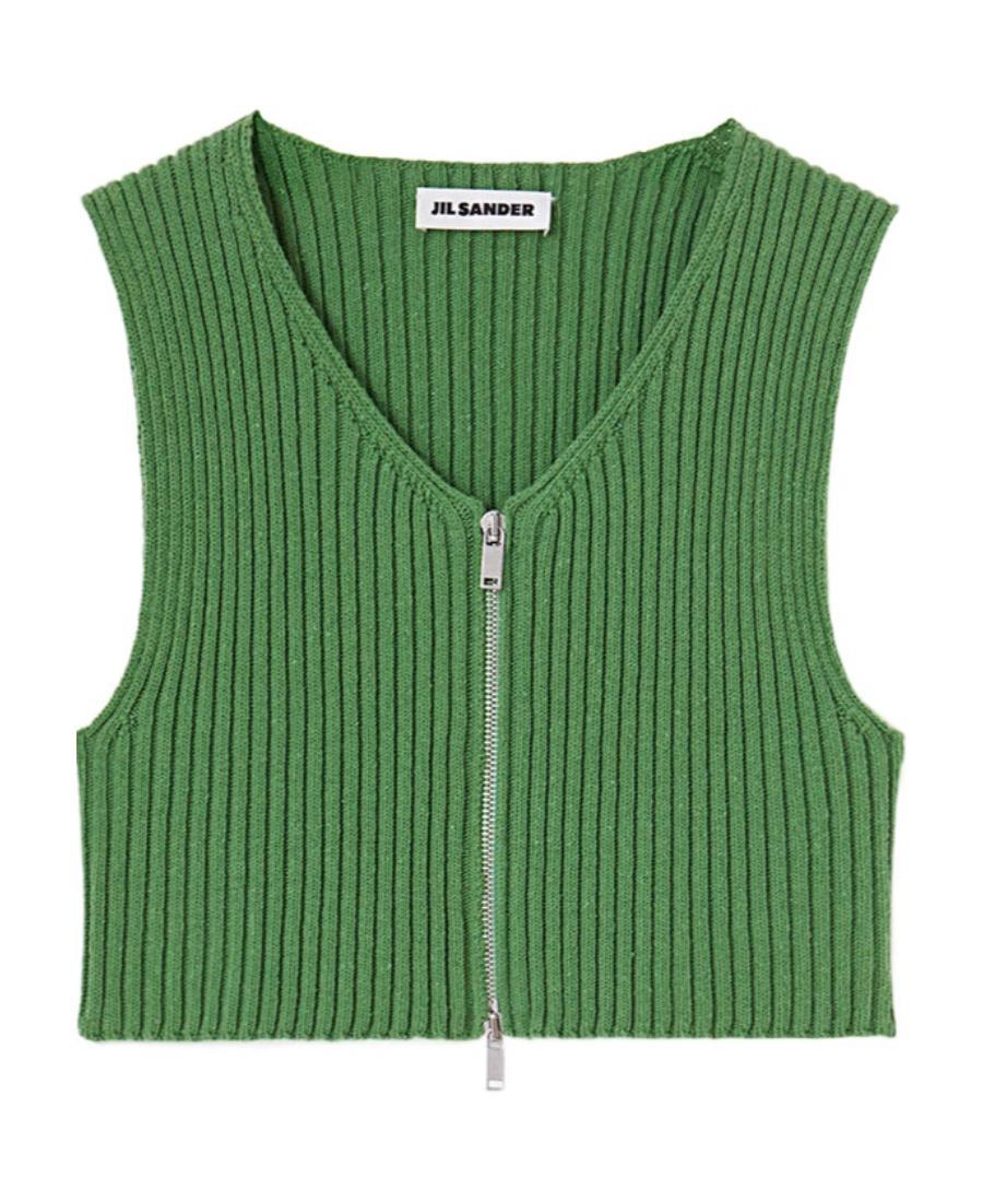 JIL SANDER Ribbed Cropped Top In Green Product Image