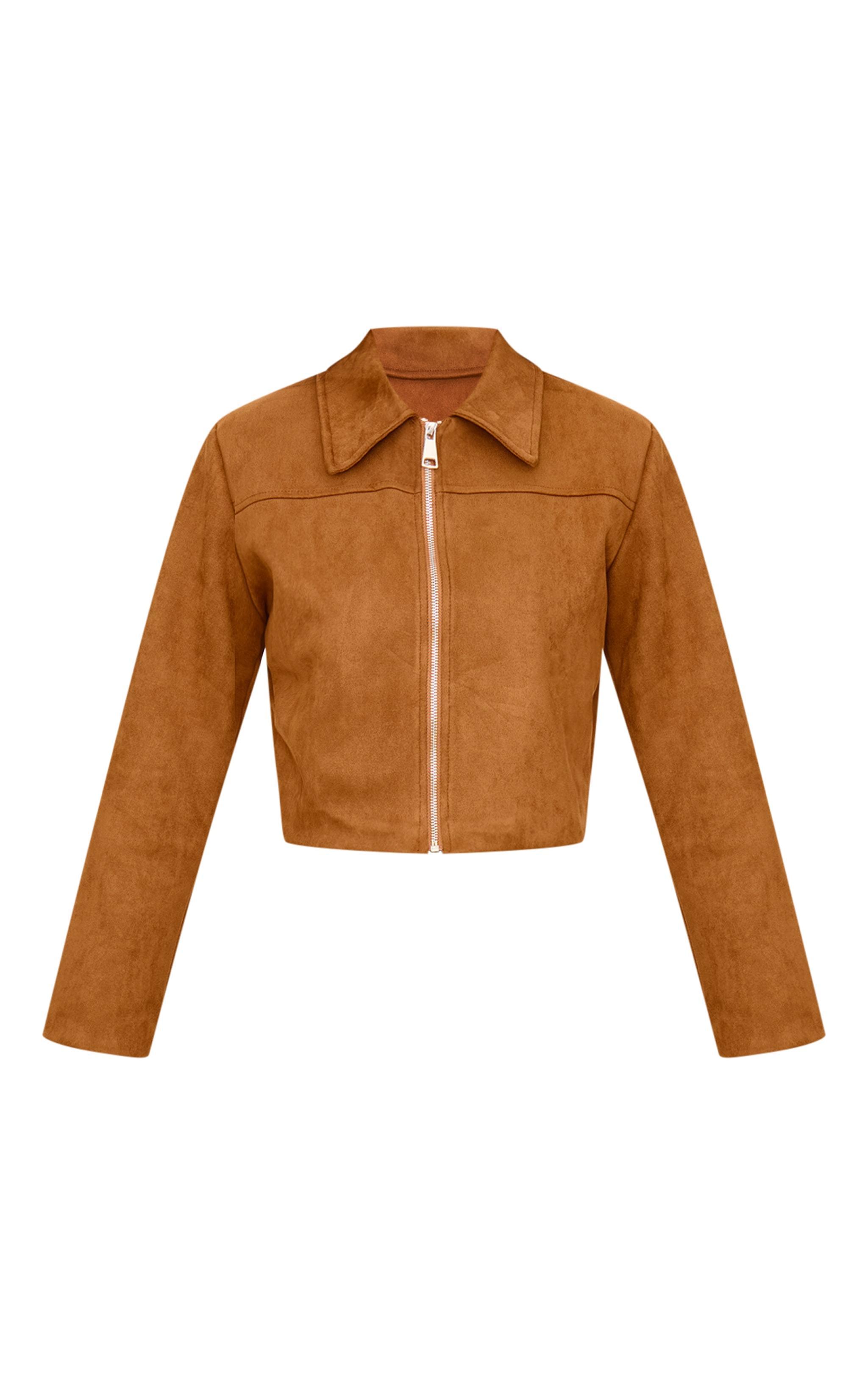 Sand Shoulder Pad Detail Faux Suede Jacket Product Image