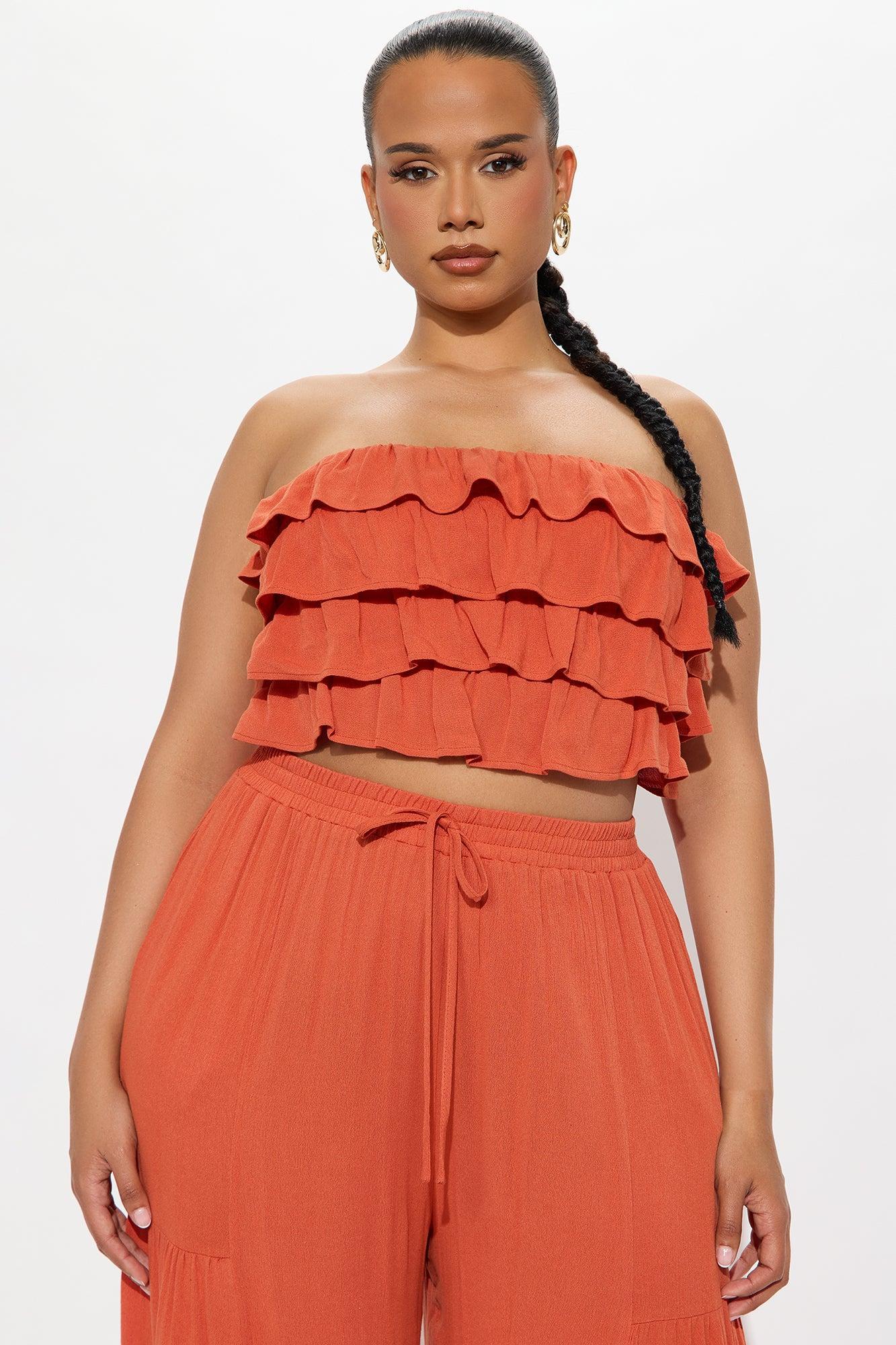Aurora Ruffle Wide Leg Pant Set - Rust Product Image