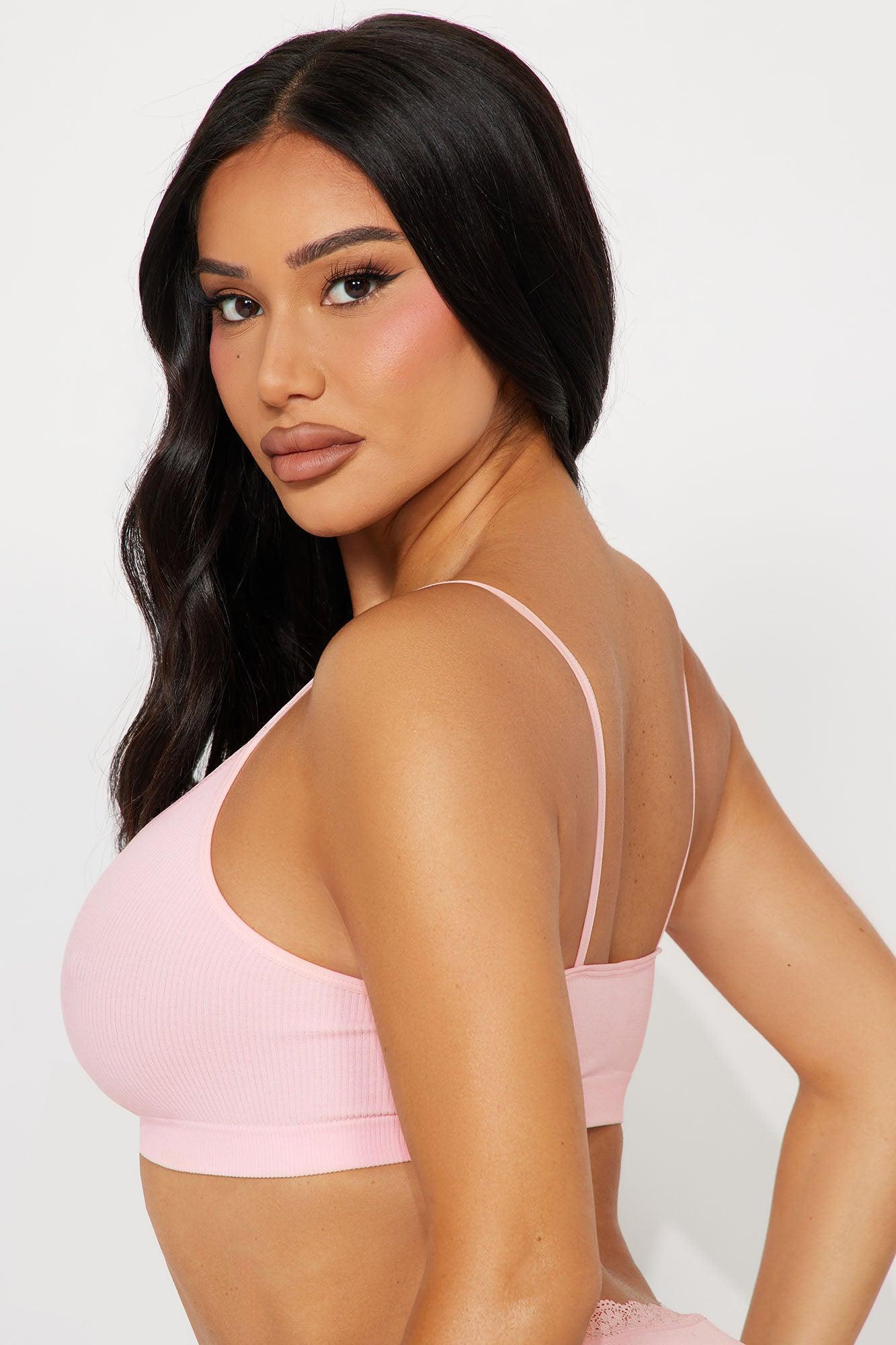 Chill Vibe Seamless Lace V Neck Bralette - Pink Product Image