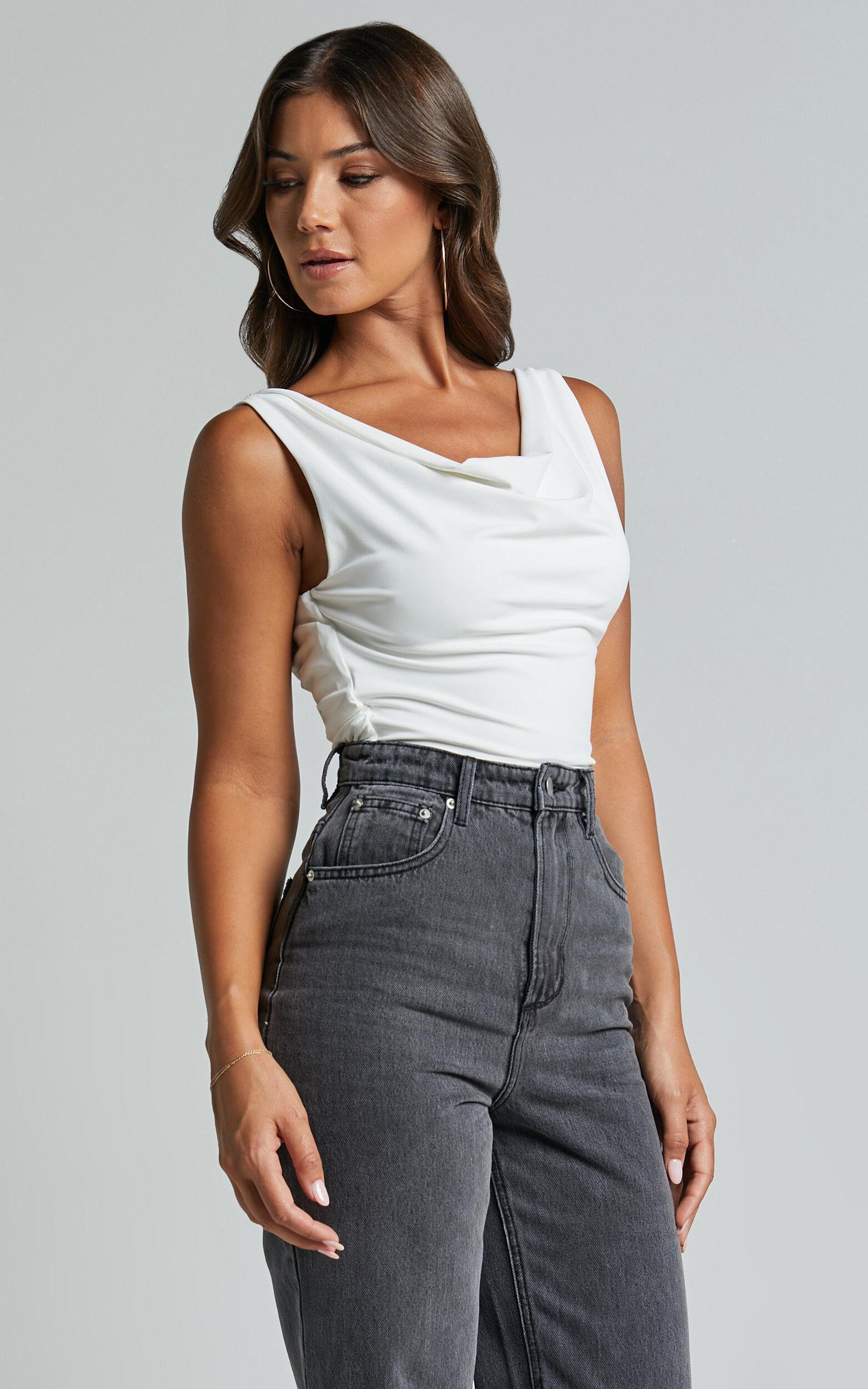 Doris Top - Cowl Neck Crop Top in White Product Image