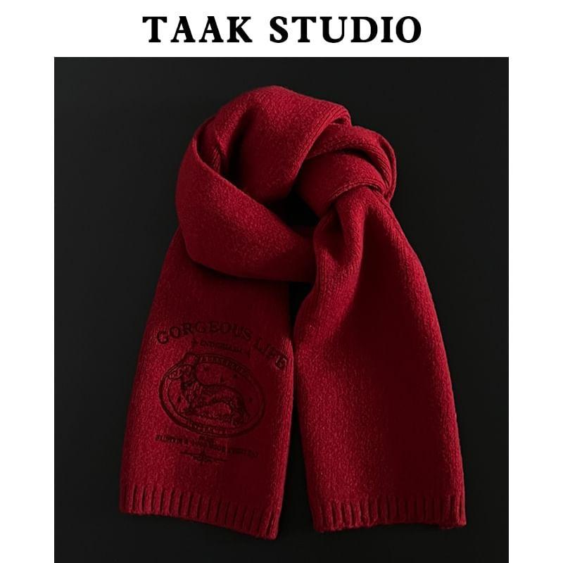 Dog Embroidered Knit Scarf Product Image