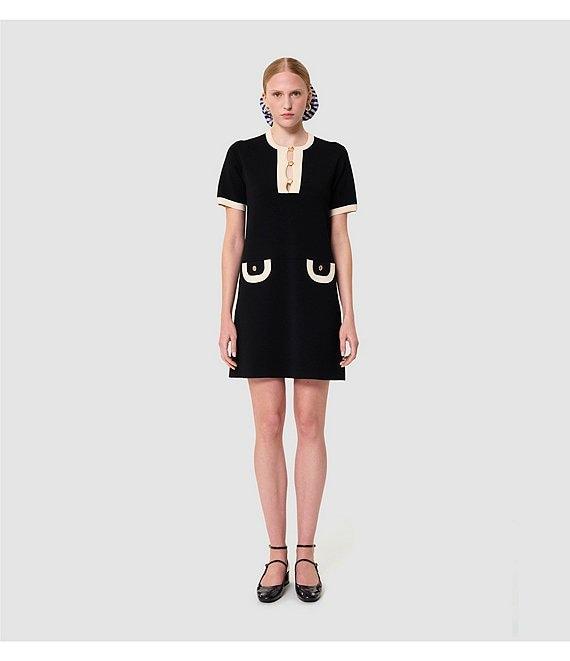 Tara Jarmon Roller Knit Round Button Front Neck Short Sleeve Dress Product Image