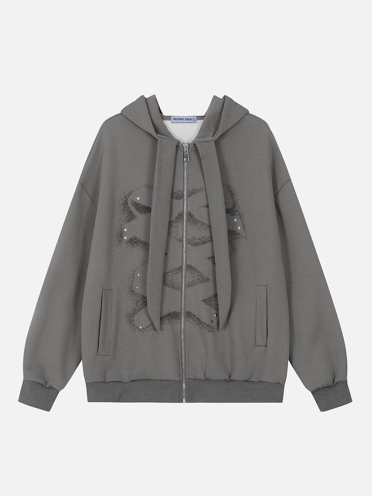 Aelfric Eden Rivet Bow Print Zip Up Hoodie Product Image