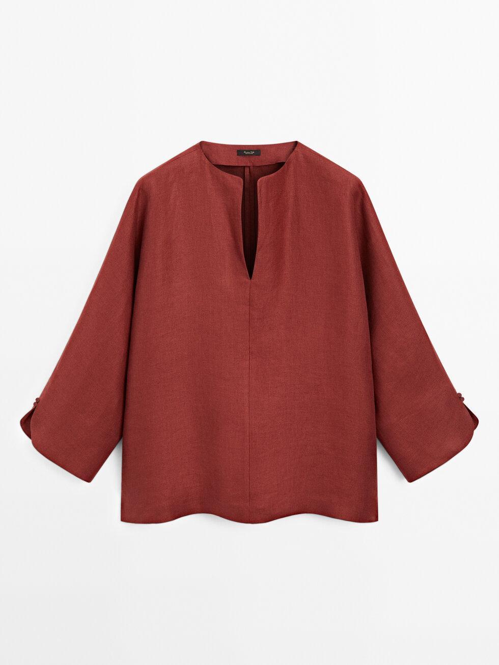 100% linen V-neck blouse Product Image