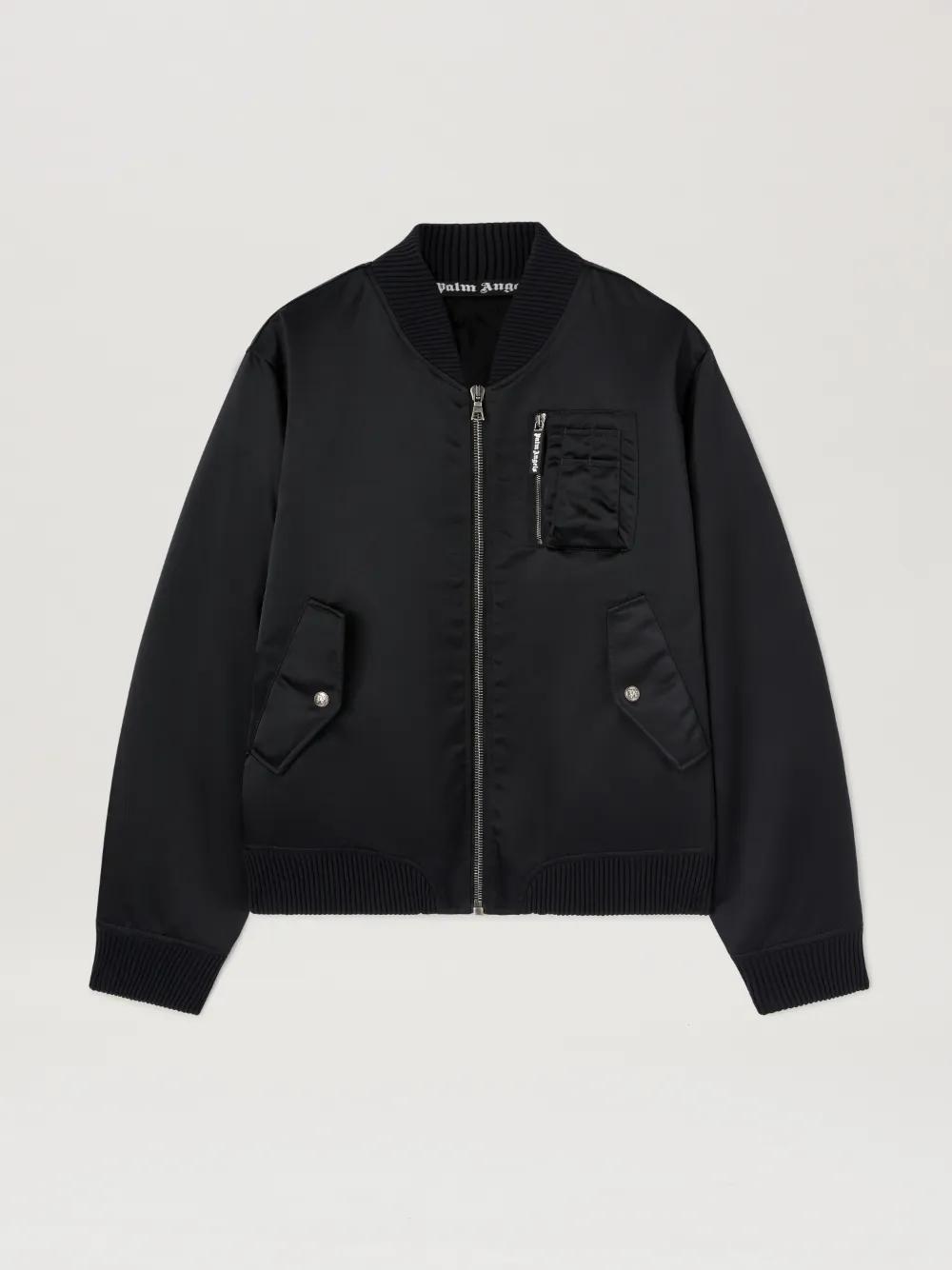 Curved Logo Bomber in  1010 black - black  - Palm Angels® Official  Product Image