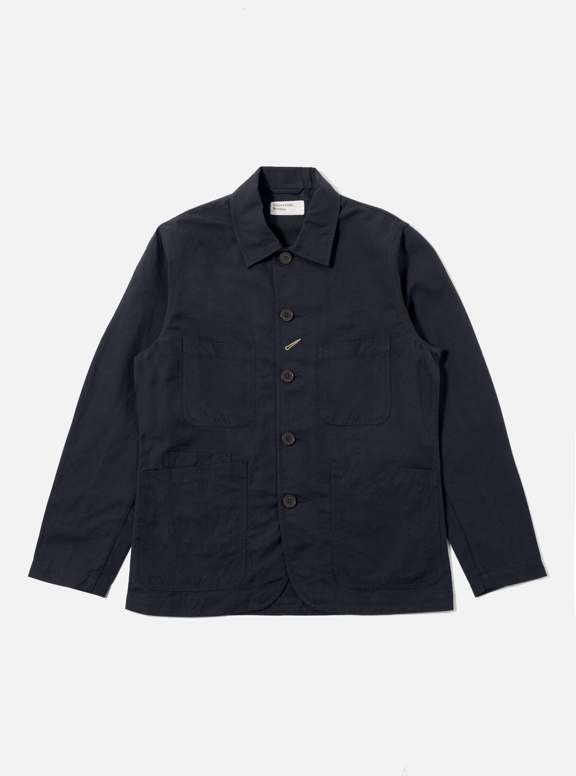 Universal Works Bakers Jacket in Navy Linen Slub Weave Product Image