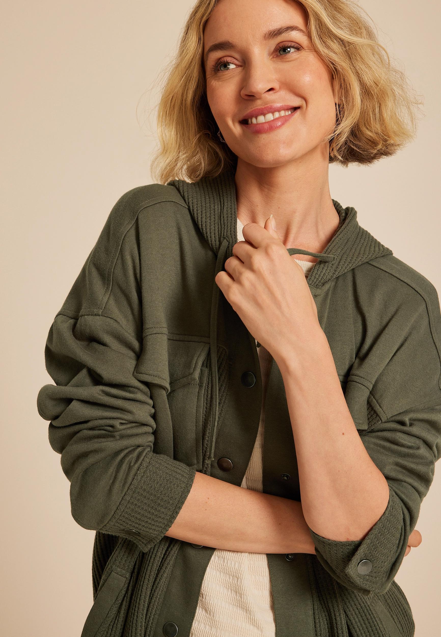 Waffle Knit Hooded Shacket Product Image