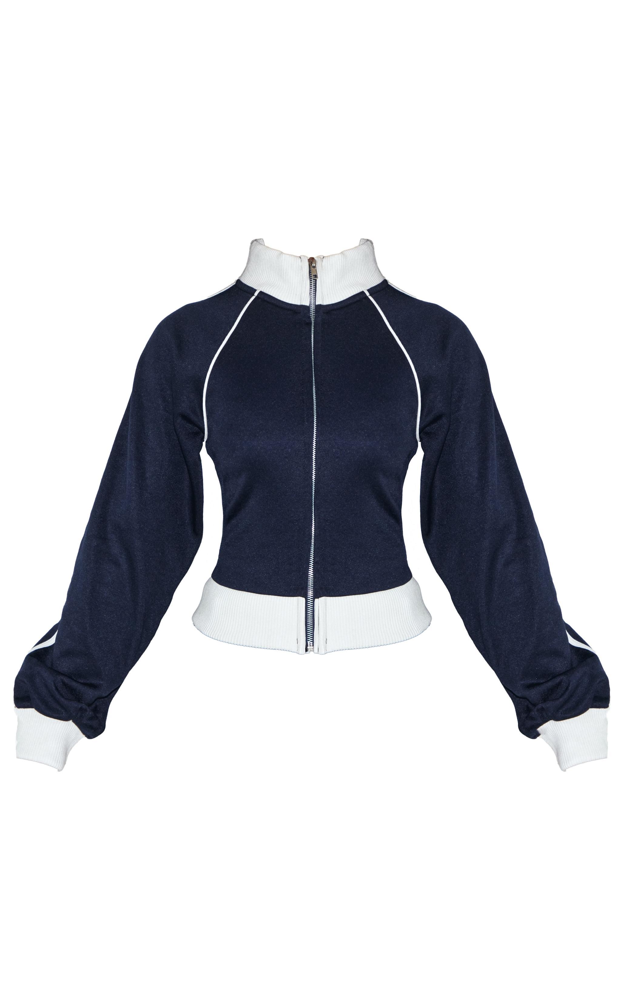 Petite Navy Contrast Detail Zip Up Jacket Product Image