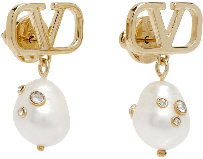 VALENTINO GARAVANI Gold Small Earrings In Y49 Oro 18/cream/cry Product Image