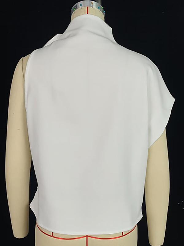 Loose Sleeveless Asymmetric Flower Print Mock Neck Vest Top Product Image