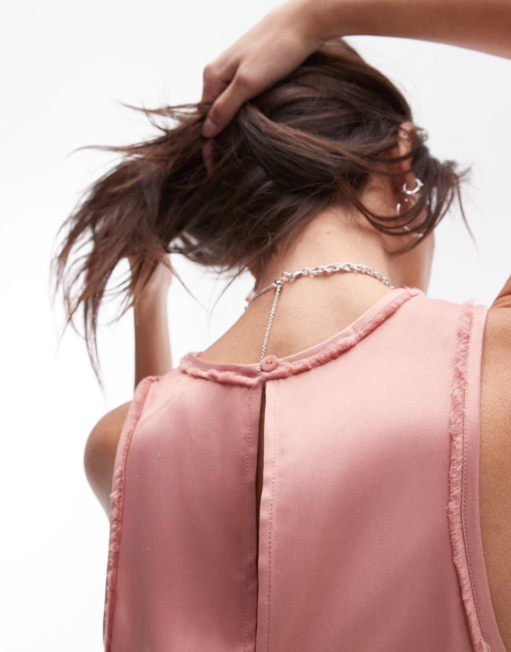 Topshop satin raw-edge racer cami top in pink - part of a set  Product Image