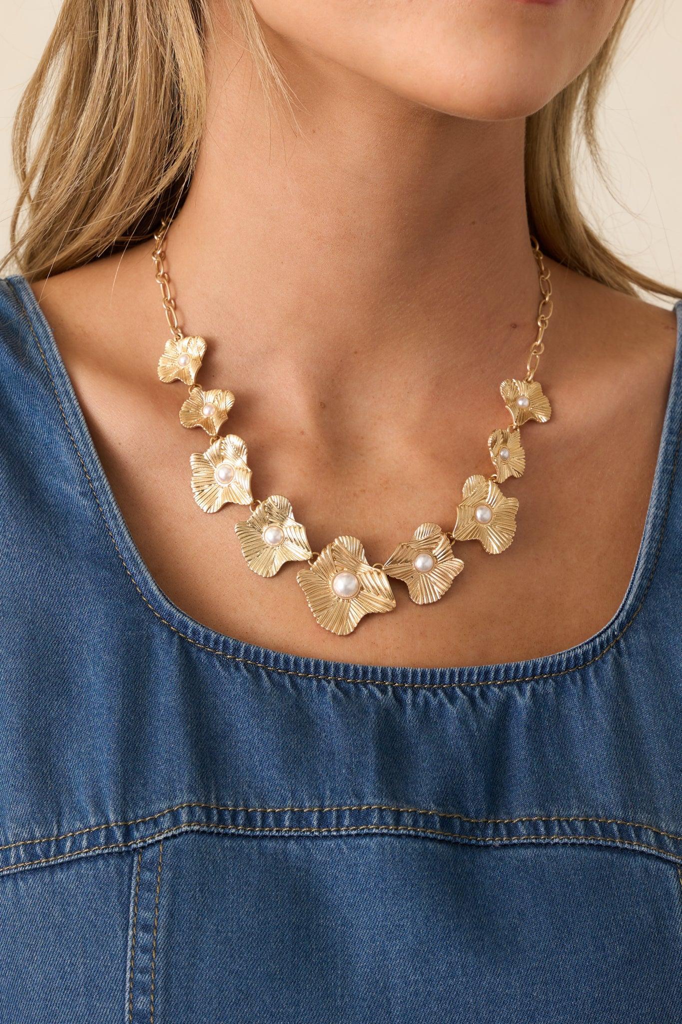 Through The Garden Gold & Ivory Pearl Floral Necklace Product Image