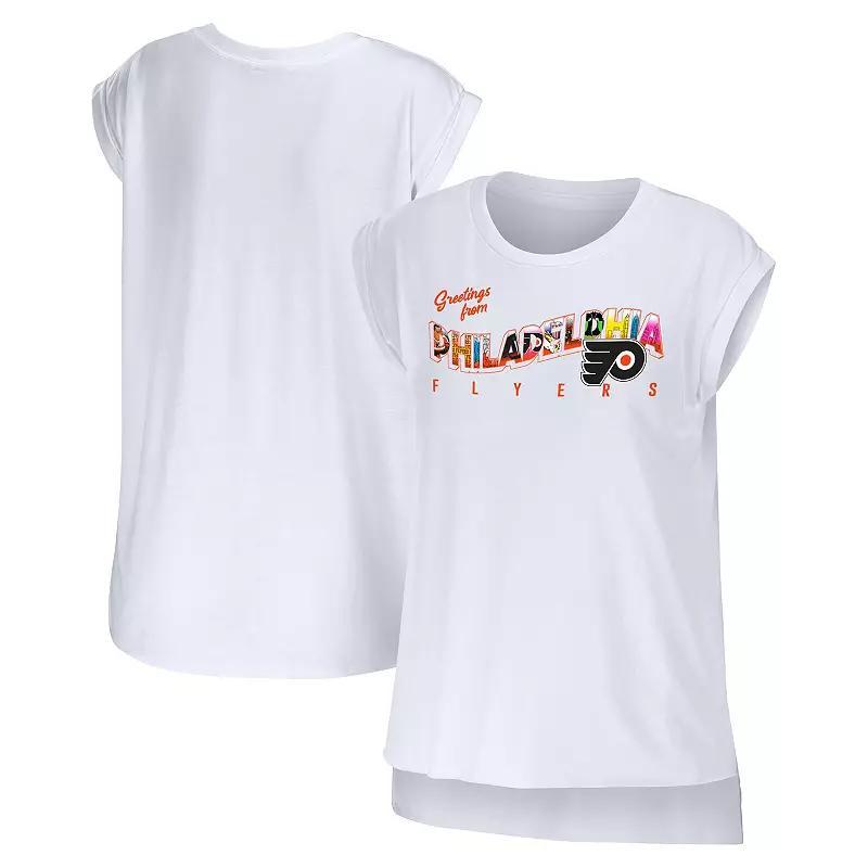 Women's WEAR by Erin Andrews White Philadelphia Flyers Greetings From Muscle T-Shirt,  Product Image