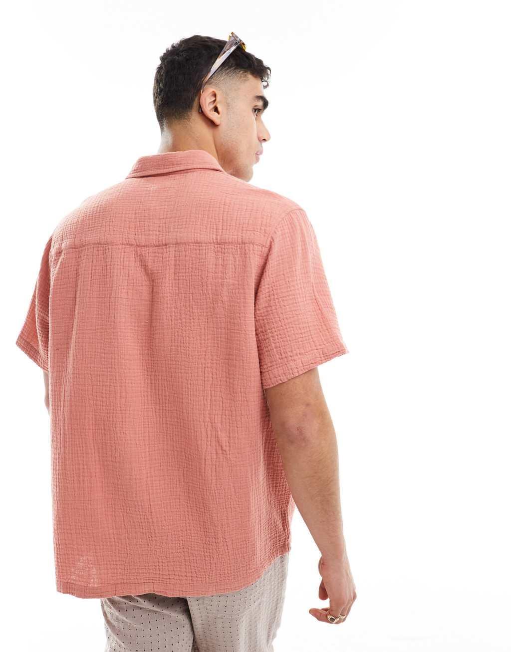 ASOS DESIGN short sleeve relaxed revere collar shirt in clay pink Product Image