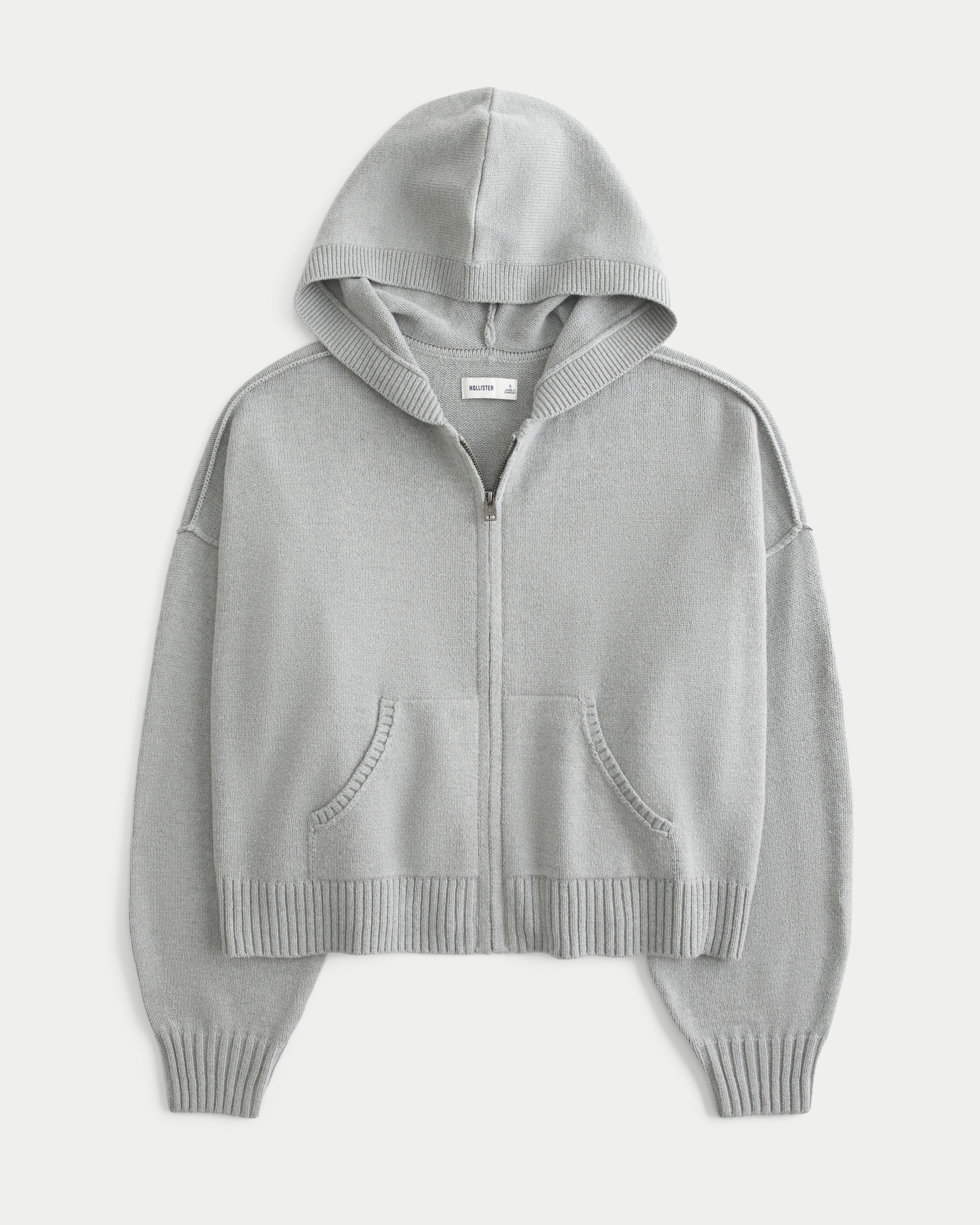 Boxy Zip-Up Sweater Hoodie Product Image