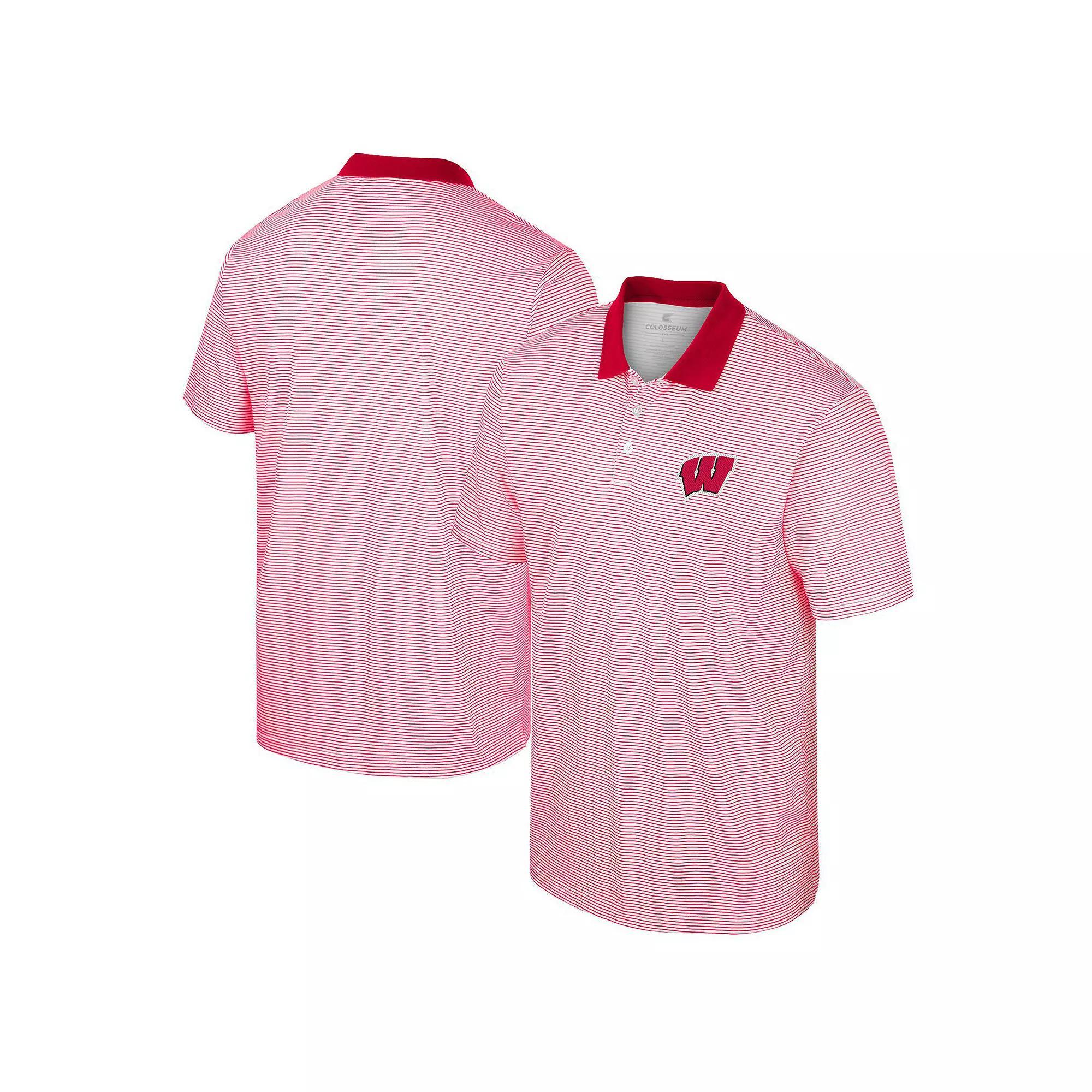 Men's Colosseum White/Red Wisconsin Badgers Print Stripe Polo,  Product Image