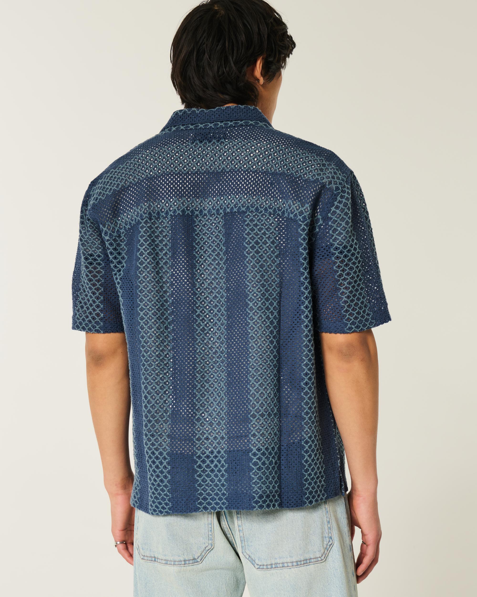 Boxy Short-Sleeve Crochet-Style Shirt Product Image