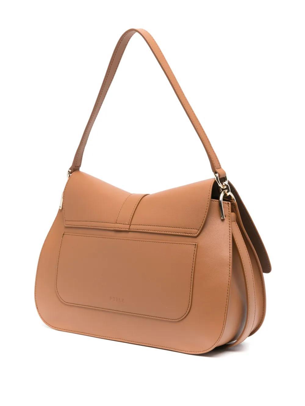 FURLA Flow Leather Shoulder Bag In Brown Product Image