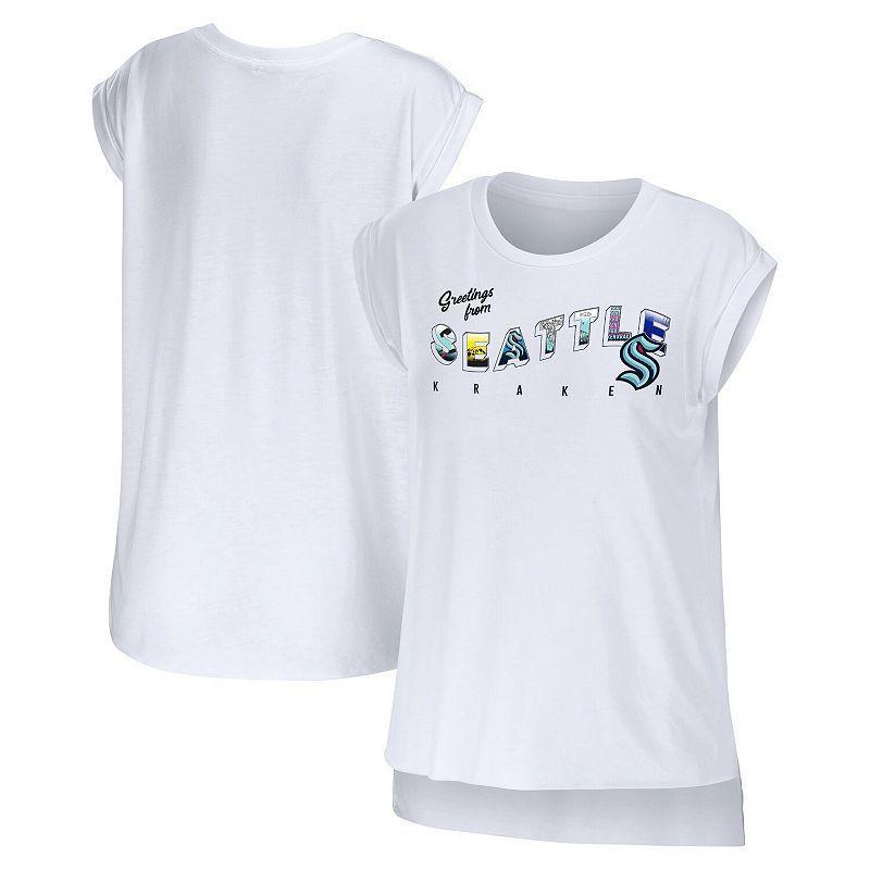 Women's WEAR by Erin Andrews White Seattle Kraken Greetings From Muscle T-Shirt,  Product Image