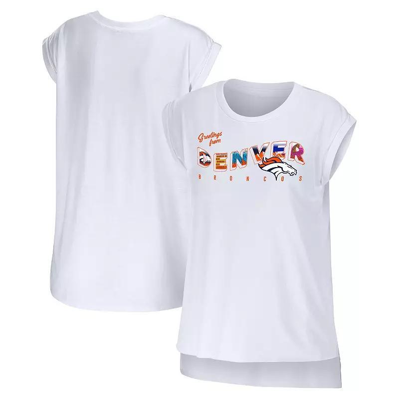 Women's WEAR by Erin Andrews White Denver Broncos Greetings From Muscle T-Shirt,  Product Image
