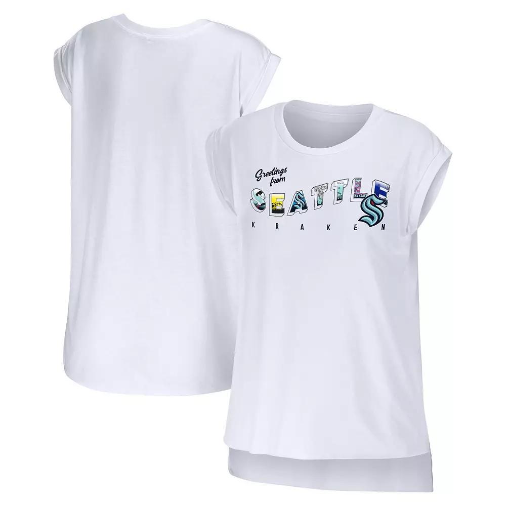 Women's WEAR by Erin Andrews White Seattle Kraken Greetings From Muscle T-Shirt,  Product Image
