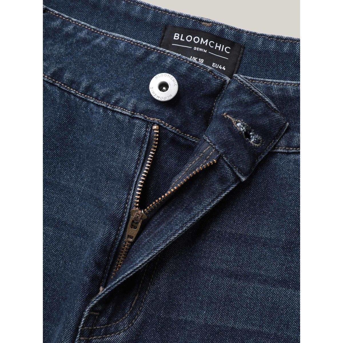 Plus Size High Waist Sculpting Side Zipper Jeans Women Denimindigo Casual No stretch Slanted pocket Jeans BloomChic 10/M Product Image