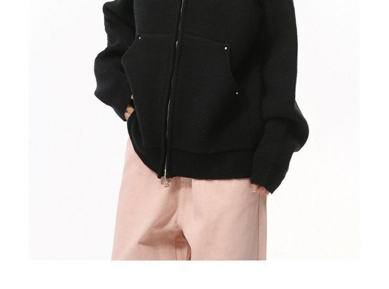 Ribbed Hooded Zip Cardigan Product Image